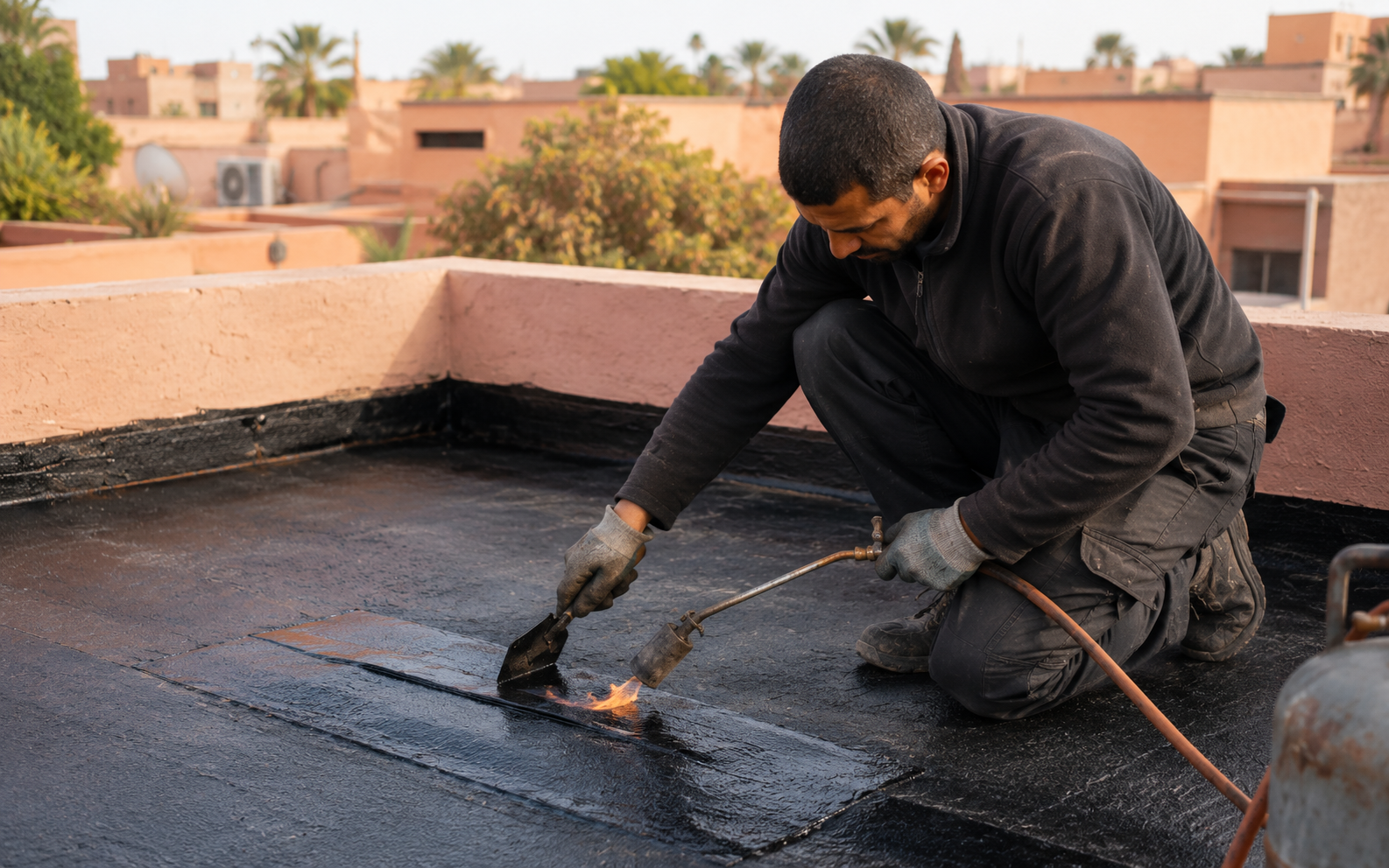 Réparation d’étanchéité sur une toiture à Marrakech