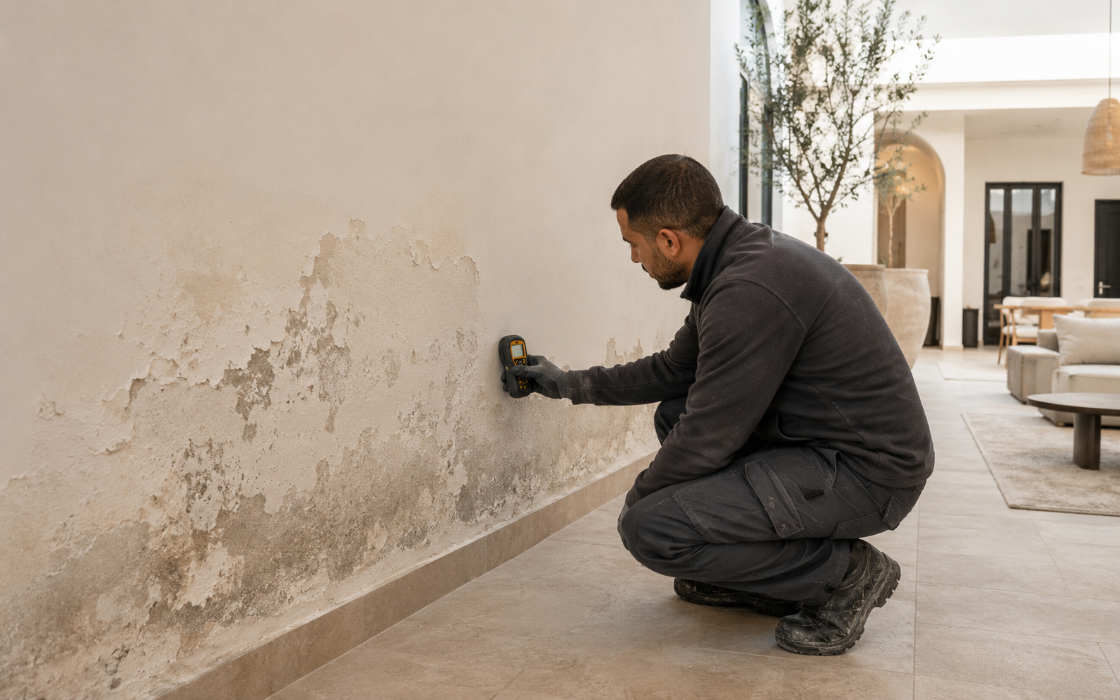 Traitement d’un mur humide dans une maison à Marrakech